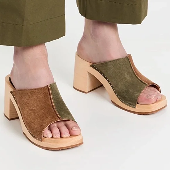 Swedish Hasbeens Suede Combo Clog Sandal Women's 38 - Picture 3 of 10